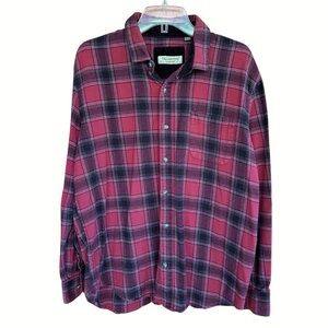 Tallwoods Bruno Milano Red and Black Plaid Flannel Button Down Shirt, Large